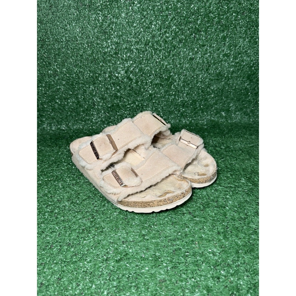 Birkenstock Arizona Suede Shearling Beige Slip On Sandals Womens Size 7 US 37 EU - Picture 2 of 10